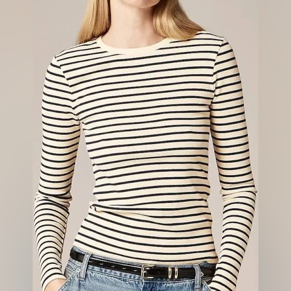 J Crew NWT Sz L Perfect rib long-sleeve T-shirt in stripe